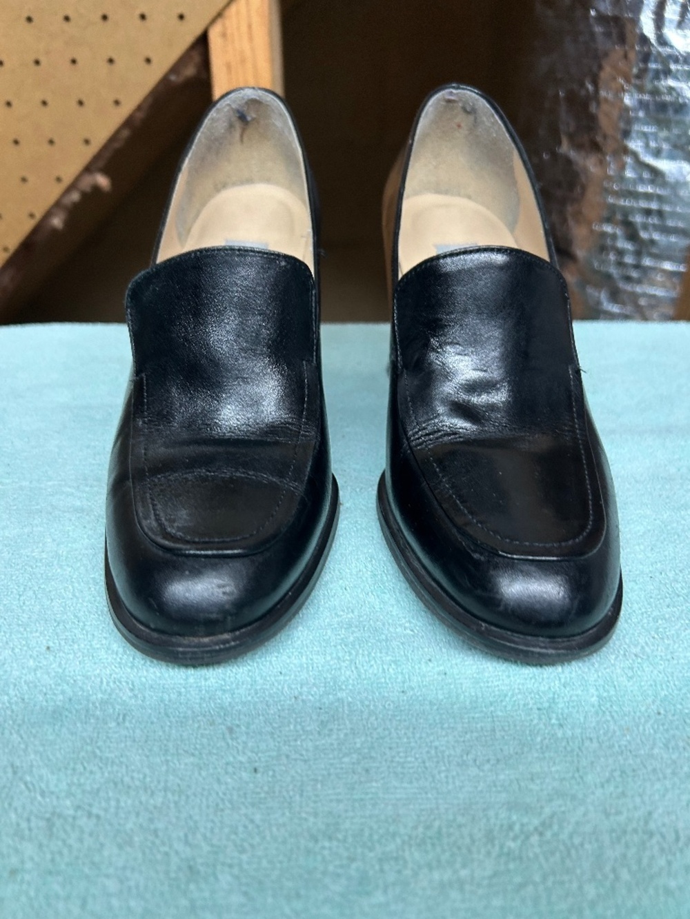 Maripe Black Leather Chunky Heels Size 6M